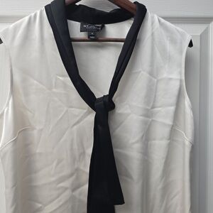 St. John Satin Sleeveless Neck Tie Blouse